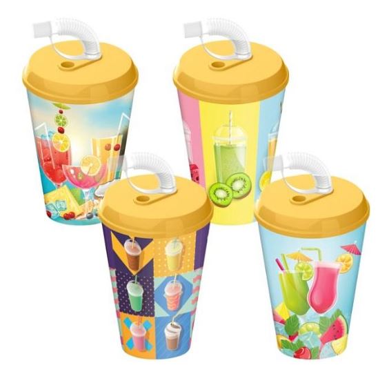 Стакан с крышкой 420мл с декором Коктель с трубочкой с колпачком Жёл